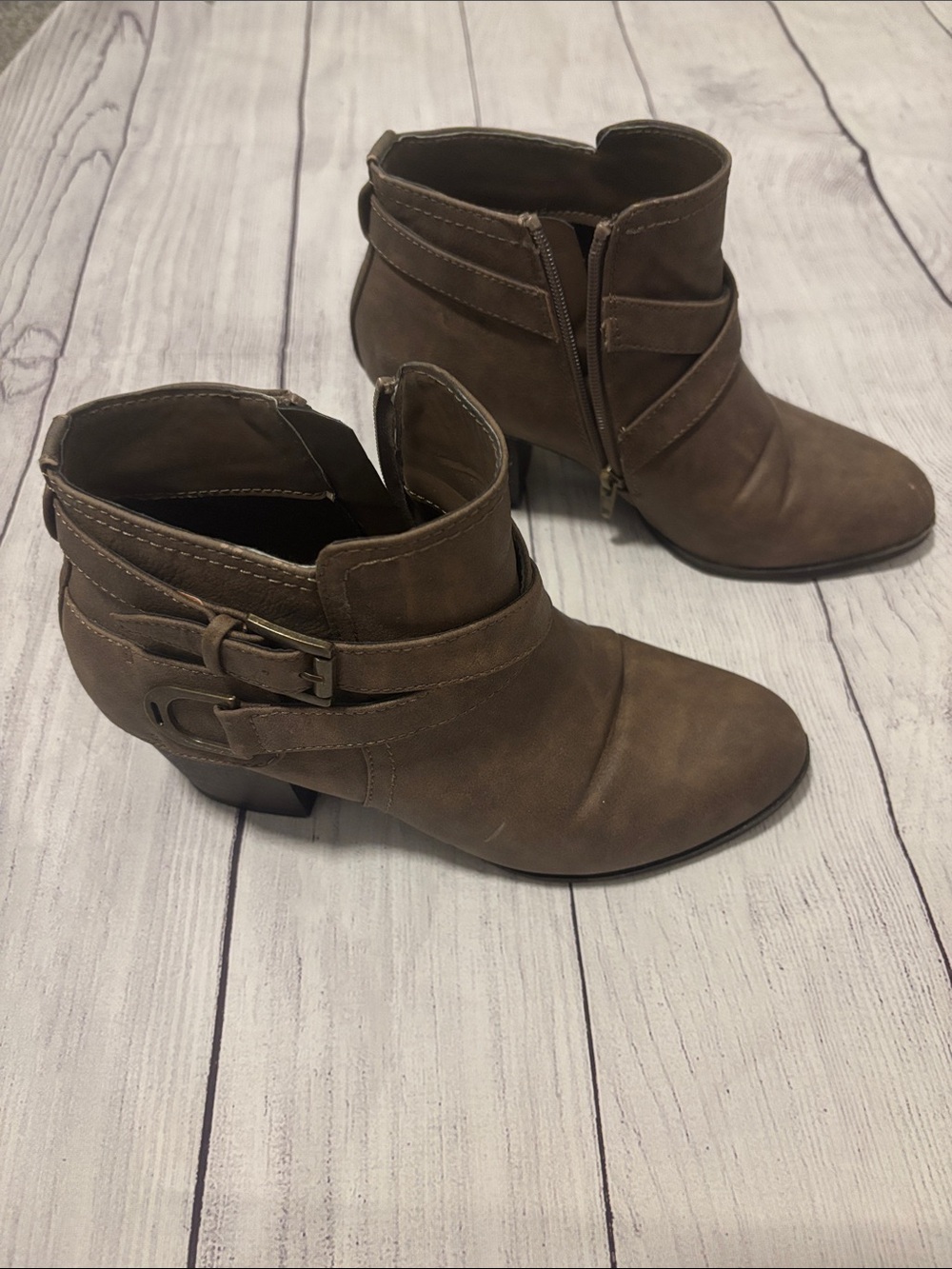 Women's Brown Suede Ankle Booties with Buckle Strap